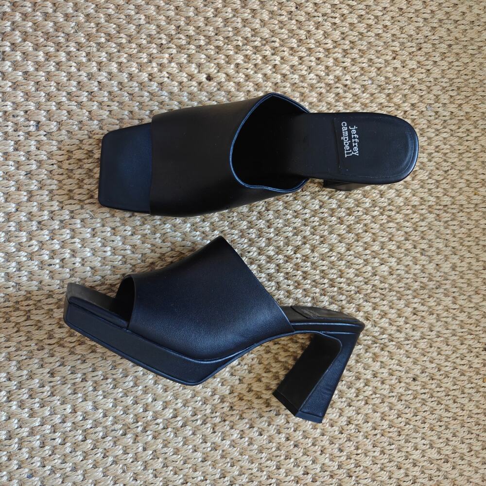 Jeffrey Campbell Caviar Black Leather Platform Mule Heels Square Toe 8.5